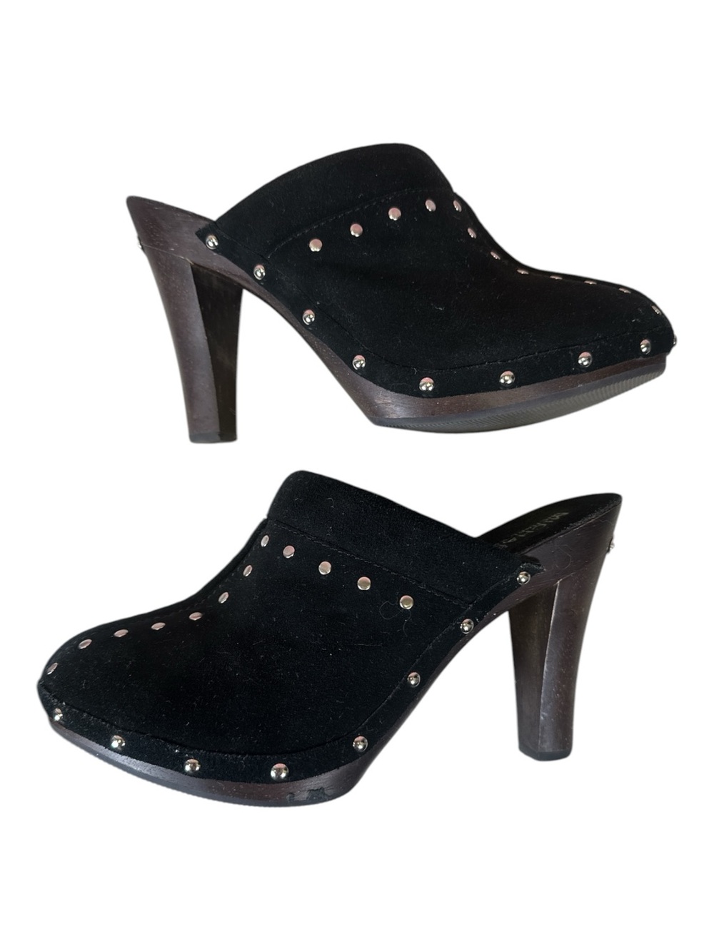 Michael Kors Black Suede Studded High Heel Clogs